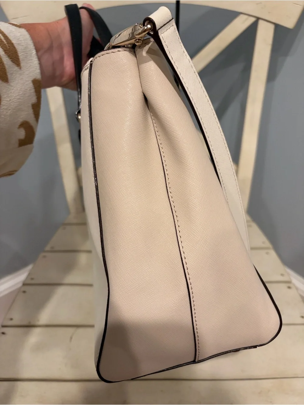 kate spade Cream and Black Leather Tote with Gold Hardware